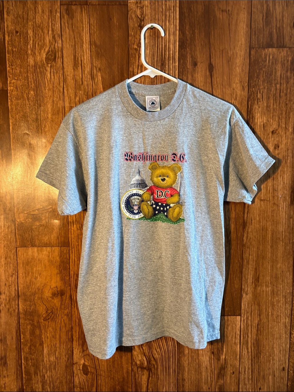 Delta Gray Washington D.C. Teddy Bear Graphic Tee with Red Accent